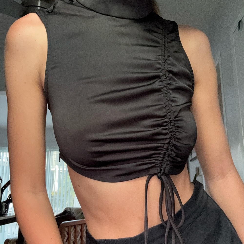 Urban Outfitters Black Ruched Crop Tank Top